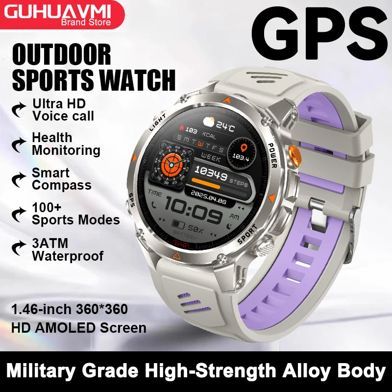 2025 New GPS Map Navigation Smart Watch Men Women Amoled Screen 3ATM Waterproof Sport SmartWatch Compass NFC BT Call Watches Men