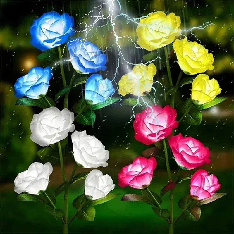 5 Heads Rose Lawn Lamp Solar Lights Outdoor Decorative Solar Garden Lights for Yard Patio Garden Wedding Decor Fairy Lights