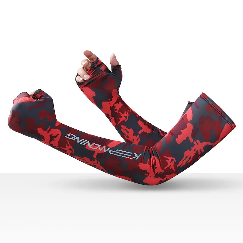 Cooling Arm Sleeves Cycling Half Finger Long Sun Protection Gloves Summer Unisex Outdoor Camouflage Ice Silk Fishing Arm Covers