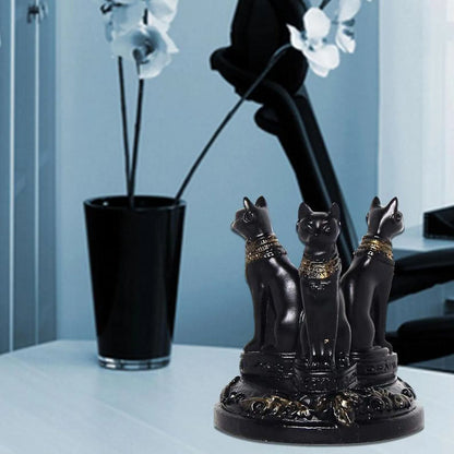 Egyptian-Style Black Cat Crystal Ball Display Stand Resin Mythical Beast Ornament Desktop Crystal Ball Base Storage Rack