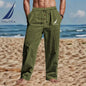 Nautica  Men's Casual Breathable Cotton-Linen Pants Trendy Street Sport Loose Straight Beach Outdoor Trousers