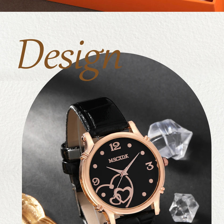Women Fashion Leather Belt Watches & Simple Heart Wallet Glasses Sunglasses Set Ladies Quartz Wristwatches Dress Montre Femme
