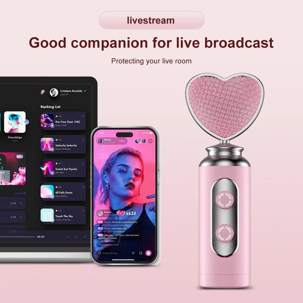 USB Gaming Condenser Mic Pink Heart Design, One-Click Mute Gain Control Plug & Play for PC Streamers Gamers and Video Creators