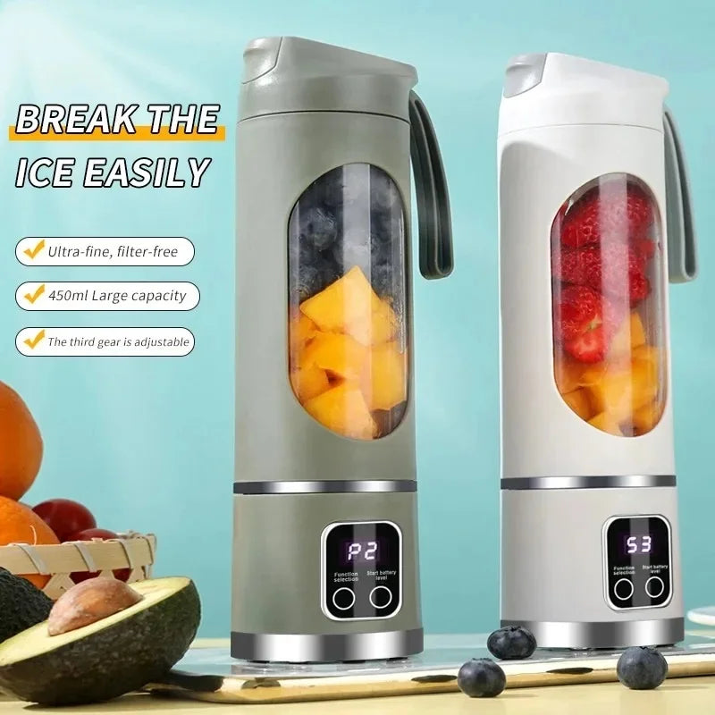 2026 NEWPortable Fruit Juicer 450ml Capacity 3 Gears USB Rechargeable Blender Ice Crusher for Shakes and Smoothies Juicer Cup
