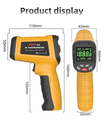 BSIDE H3 Infrared Thermometer Gun -50~1400°C Handheld Digital Laser Industrial Non Contact Temperature meter Measuring Tester