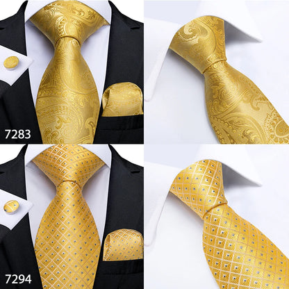 Fashion Men Tie Luxury Gold Black Dot Striped Paisley Silk Wedding Tie For Men DiBanGu Designer Hanky Cufflinks Gift Tie Set