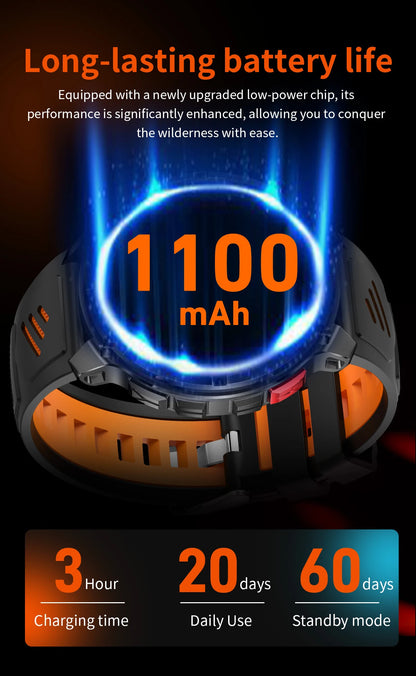 LIGE Smart Watch 2026 Gorąca Sprzedaż 1100mAh Wojskowy Wodoodporny Kompas Latarka LED Tryby Sportowe Męski Smartwatch Dla Android iOS
