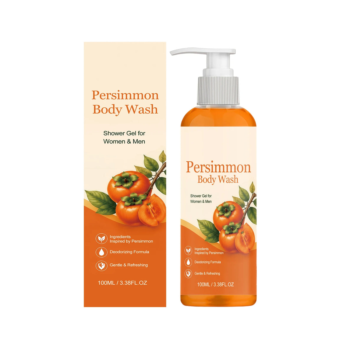 Persimmon Soap Bar and Persimmon Body Wash for Body Odor Control Natural Fruity Aroma Shower Cleanse Gel Bath Soap for Women&Men