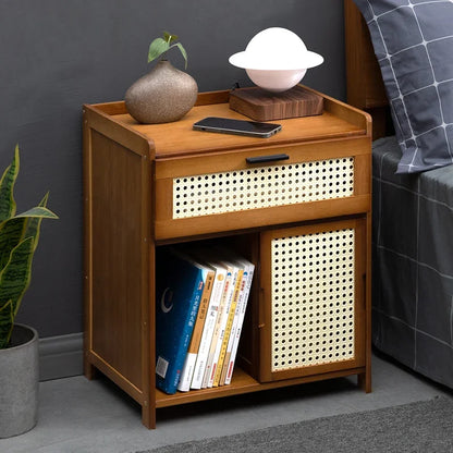 ‌Modern Minimalist Nightstand - Solid Wood Bedside Storage Cabinet with Drawer, Space-Saving Slim Design for Studio Apartments