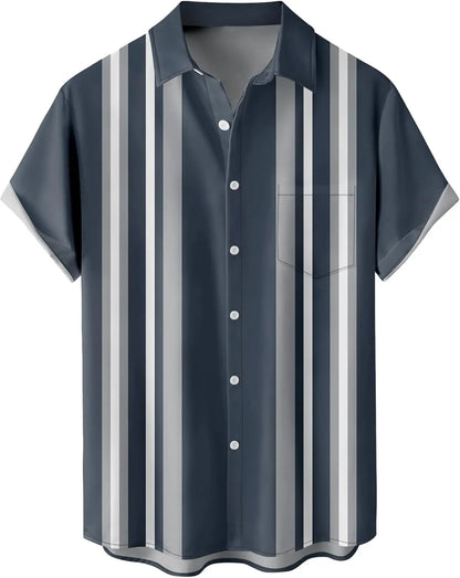 Summer Men's Gradient Sketch Coconut Tree 3D Printed Shirt, Vintage Hawaiian Tropical Quick Drying Loose Shirt