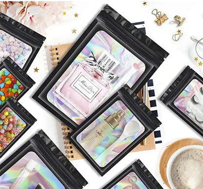 Ziplock Bags 100PCS Holographic Bag Zip Lock Gift Bags Plastic Iridescent Storage Zip Packaging Bags for Earrings Jewelry