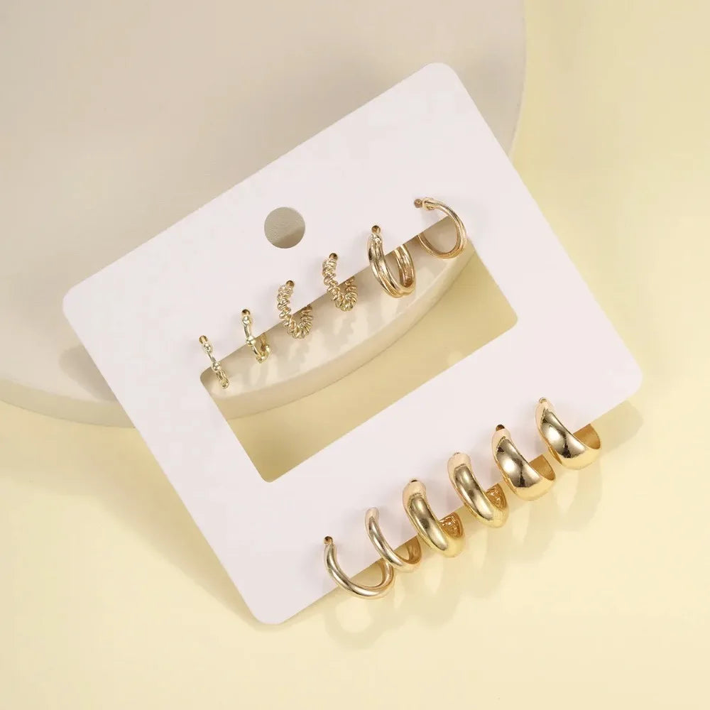 6Pcs/set Stainless Steel Crystal Zirconia Hoop Earring for Women Metal Circle Geometric Cartilage Piercing Earrings Set Jewelry
