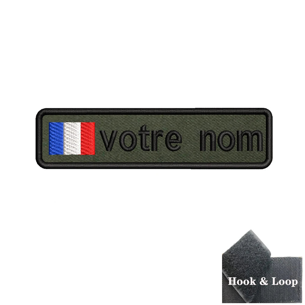 1PC 10cmX2.5cm Custom Name Flag Patch Badge Iron On Hook Loop Army green Netherlands Germany Russia France Belgium Italy Spain