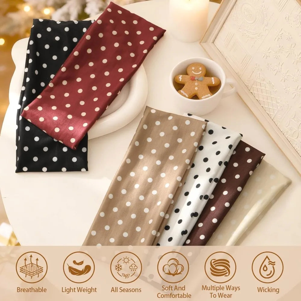 1-6Pack Polka Dot Headband for Women Non Slip Elastic Floral Hairbands Soft Fabric Hair Bands for Yoga Workouts Breathable