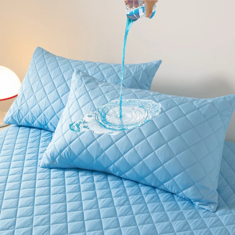 Northern Europe Double-deck Pillowcase Waterproof Anti-Mite Anti-Bacterial Quilted Cotton Pillow Case Bedroom Home Decoration