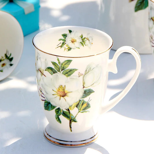 300ML, bone china funny coffee mugs, porcelain floral painting, vintage countryside espresso cups, drinkware taza tea cup art