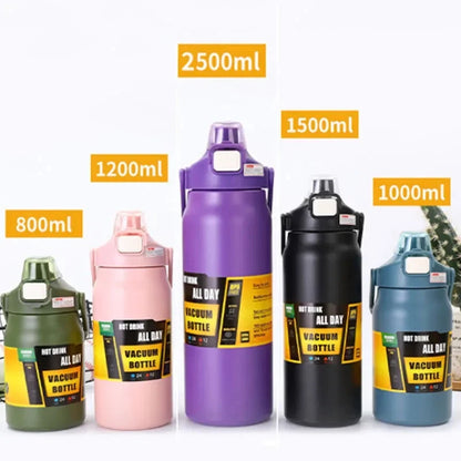 1.5L Large Capacity Stainless Steel Thermos Bottle, Portable Vacuum Insulated Water Tumbler