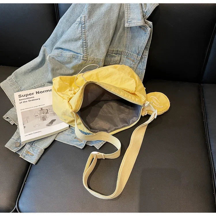 Chic Nylon Crossbody Bag Casual Drawstring Messenger Bag with Detachable Pouch, Adjustable Strap Shoulder Purse for Daily Travel