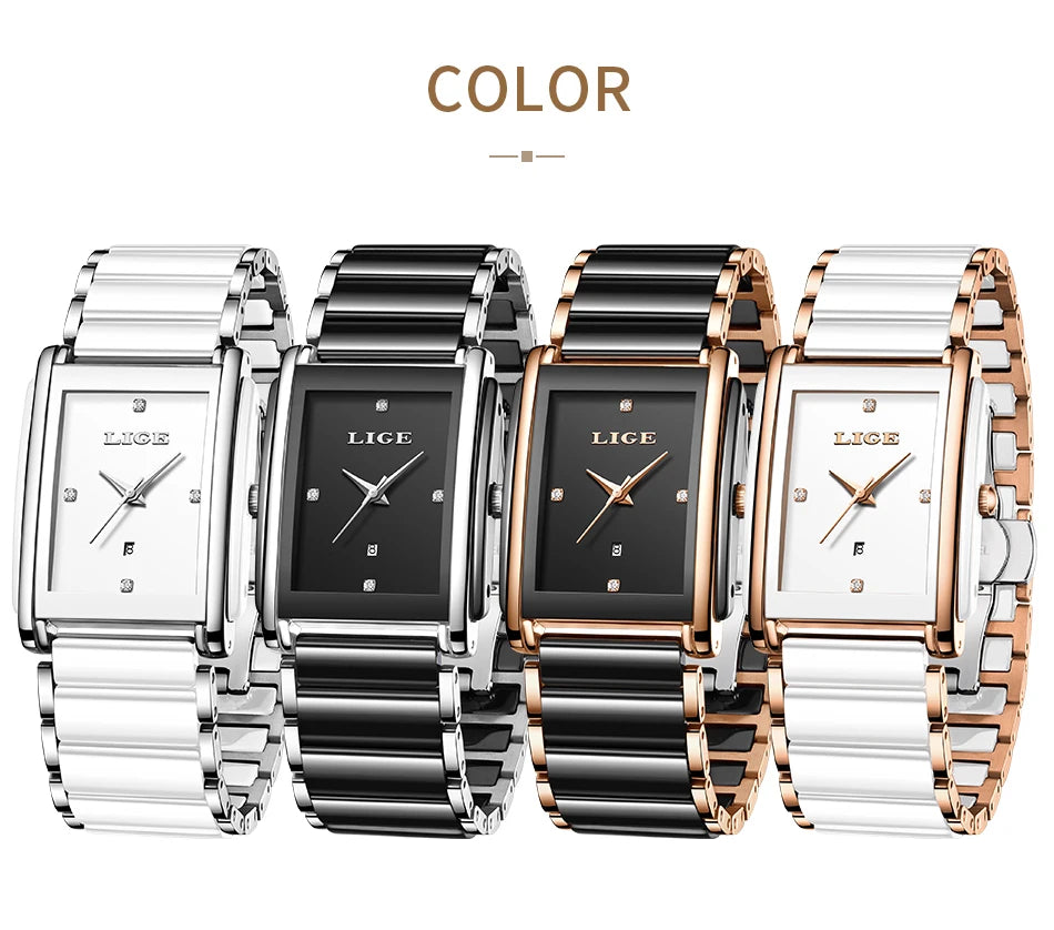 LIGE Creative Square Watch For Women Fashion Elegant Women's Bracelet Watch Stainless Steel Waterproof Date Quartz Wristwatches