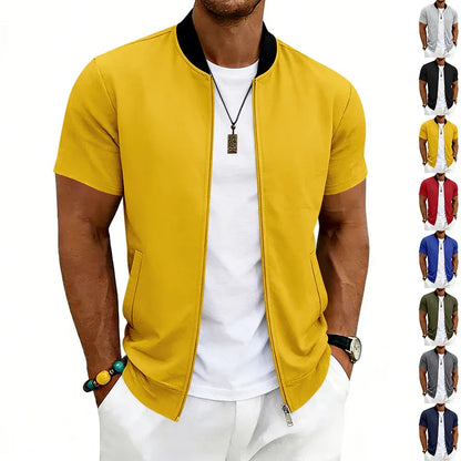 2026 American Summer Men's Stand Collar Thin Sports Short Sleeve Flight Zipper Baseball Jersey Jacket