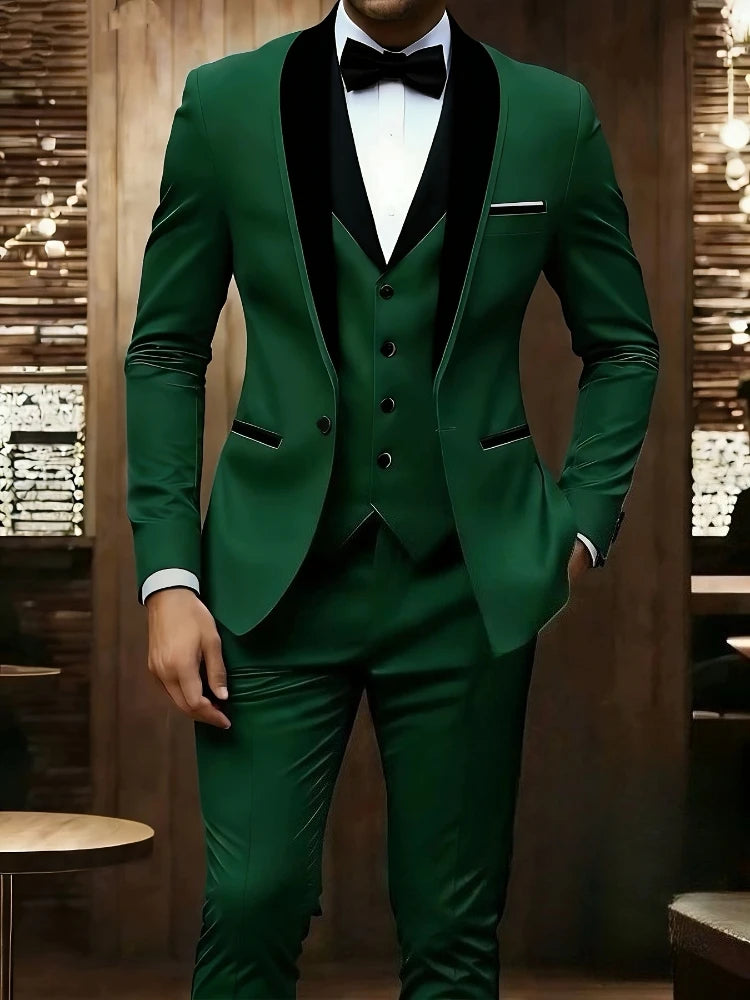 New Men's 3 Piece Suit Business Formal Set, Groom & Groomsman Wedding Suit, Elegant Prom & Party Outfit
