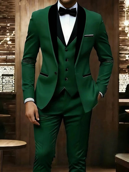 New Men's 3 Piece Suit Business Formal Set, Groom & Groomsman Wedding Suit, Elegant Prom & Party Outfit