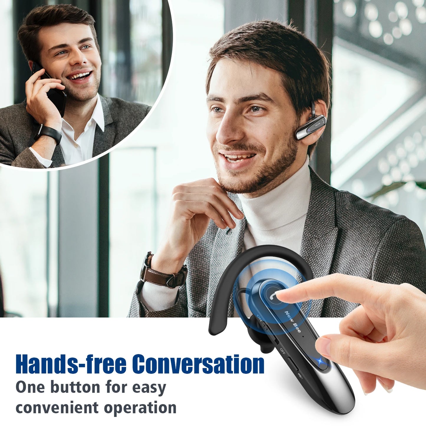 New Bee B45 Bluetooth 5.0 Headset Wireless Earphone Headphones with Dual Mic Earbuds Earpiece CVC8.0 Noise Reduction for Driving