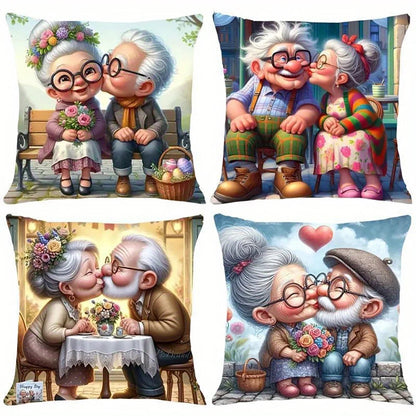 Adorable Elderly Couple Artistic Pillowcases: Share Warmth and Love Sofa cushion cover home room decoration 2D flat printing