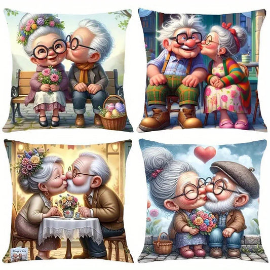 Adorable Elderly Couple Artistic Pillowcases: Share Warmth and Love Sofa cushion cover home room decoration 2D flat printing