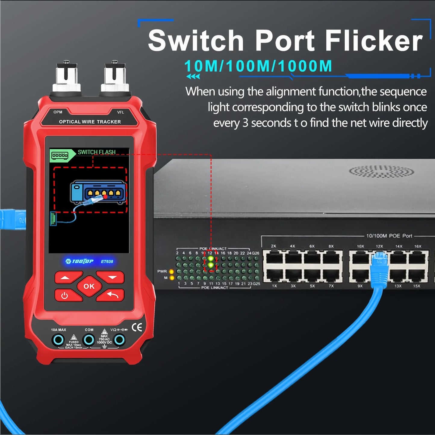TOOLTOP Network Cable Tester 4 in 1 Multi-function Fiber Optical Power Meter Visual Fault Locator noise-free LAN Line Tracking