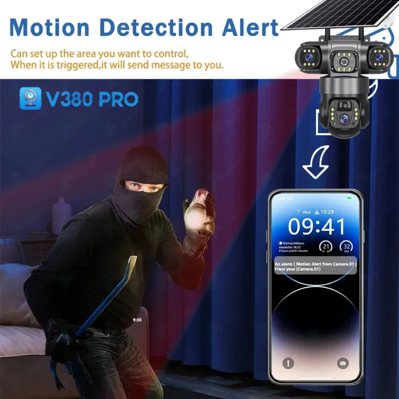 15MP IP Wifi Camera Solar Camera Outdoor 3 Lens 3 Screen 10X Zoom PIR Human Detect Cameras Night Vision CCTV Security Protection