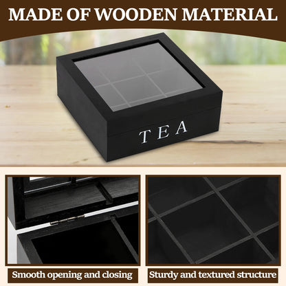 Grids Wooden Tea Bag Holder Sugar Packets Spice Pouches Storage Case Instant Coffee Bag Boxes With Clear Lid Tea Bag Organizer