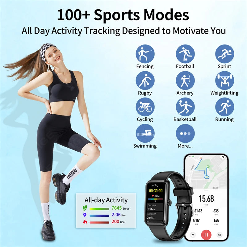 LIGE Fashionowy Smartwatch z Pełnym Ekranem Dotykowym Męski Damski Przypomnienie o Połączeniach Bransoletka Damska 100+ Trybów Sportowych Monitor Tętna Smartwatch