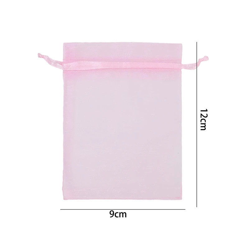 100/10pcs Multi-size Organza Bags Transparent Mesh Jewelry Candy Pouches Wedding Party Baby Shower Gift Drawstring Packaging Bag