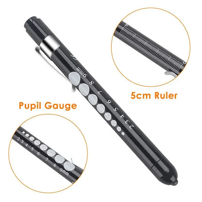 2Pcs Portable Led Flashlight Work Light Medical First Aid Pen Light Torch Lamp with Pupil Gauge Measurements Doctor Diagnosis