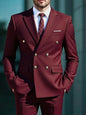 2026Business No-IronDouble-BreastedGolden Button Suit 2pcsTrendy Men's Retro Solid ColorSimpleSlimFit Stylish