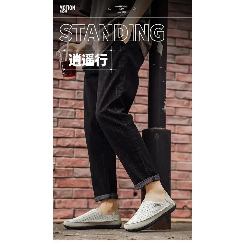 Yellow Breathable Men Loafers Slip On Casual Shoes Summer Hollow Out Driving Moccasins Plus Size 45 Soft Non-slip Flats Footwear