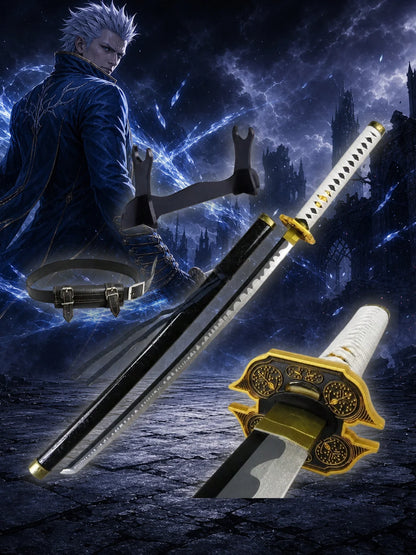 40inch 101cm Katana Sword Devil May Cry Vergil Yamato Wood Bamboo Blade Anime Cosplay Costume Prop Belt Holster Stand Holder Samurai Ninja Katana Wooden Sword Sabre Schwert Manga Game Cosplay Katana Toy Gift Collection Displa