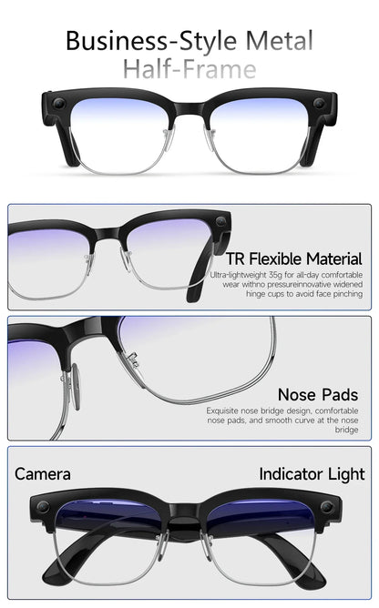 New AI Smart Glasses, 800W Camera Video Recording, AI Photo Recognition, Bluetooth Call & Voice Translation Eyewear