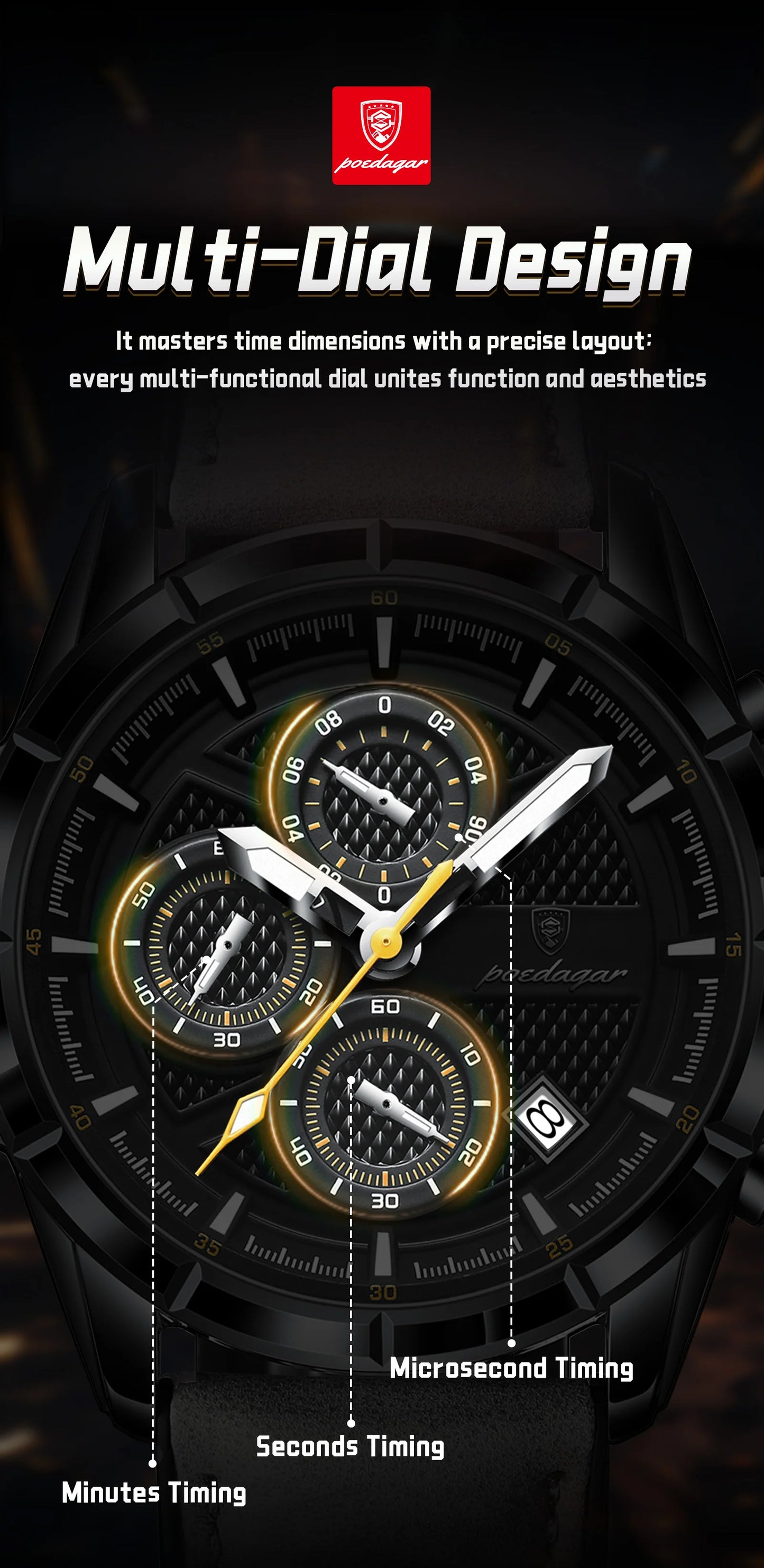 POEDAGAR Vintage Couple Wristwatch Quartz Leather Men's Watches Date Chronograph Waterproof Luminous Man Watch Gift For Husband