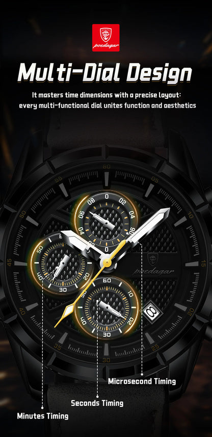 POEDAGAR Vintage Couple Wristwatch Quartz Leather Men's Watches Date Chronograph Waterproof Luminous Man Watch Gift For Husband