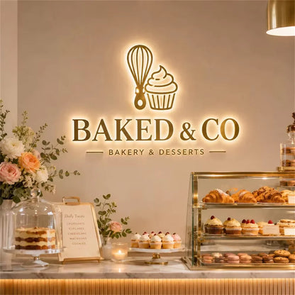Custom 3D Halo‑Lit Metal Letters Business Logo Sign for Cafe Bakery Restaurant Commercial Storefront Outdoor