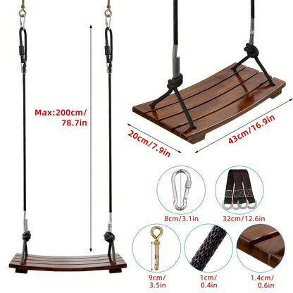 Adult Outdoor Swing Chair, Heavy-Duty Wooden Porch Swing for Adults, 330lbs Capacity Garden Hanging Seat, Perfect Gift