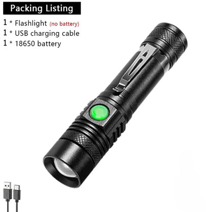 Aluminum Alloy Portable Torch Powerful LED Flashlight USB ReChargeable Outdoor Tactical Zoom Camping Waterproof Flash Light