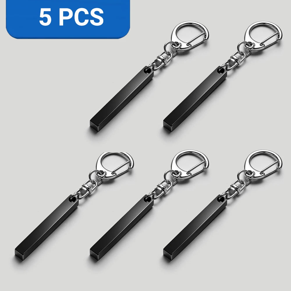 1-10PCS Stainless Steel Personalized Keychain Custom Engraved 4 Sides DIY Name Text Key Ring Gift for Men Women Keyrings DP039