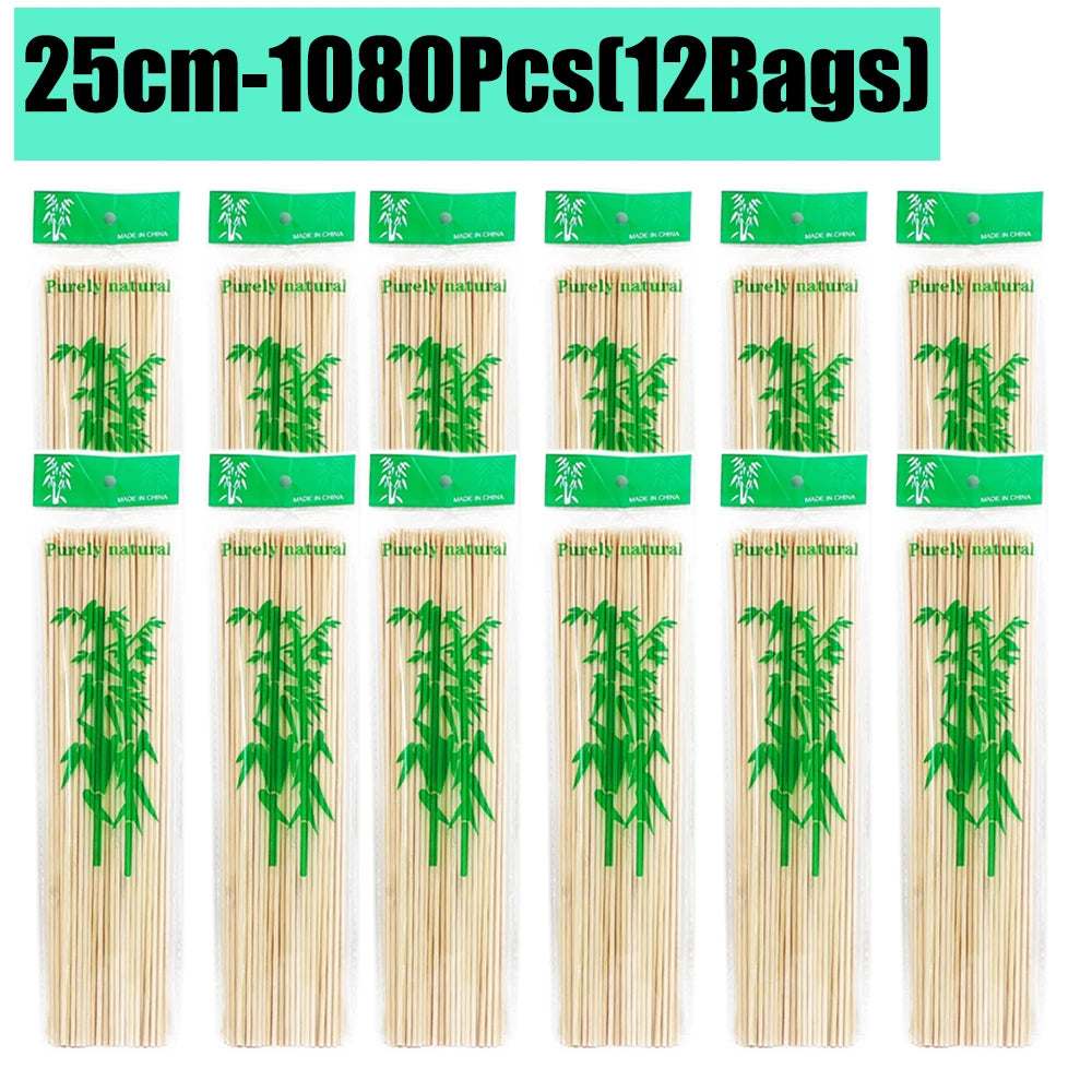 90-1350Pcs Bamboo Wooden BBQ Skewers Sticks Disposable 15/20/25/30cm for Grilling, Fruit, Kabob,BBQ, Barbecue, Camping, Outdoor