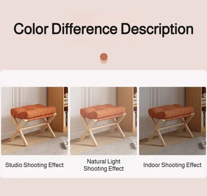 Solid Wood Folding Entryway Stool - Shoe Changing Footstool with Cotton-filled Cushion for Sofa Rest