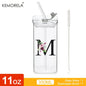 1PCS 24 Letter-Shaped Glass Tumblers with Lid And Straw Coffee Tumbler 300ML Clear Square Drinking Tumbler For Coffee Beer Milk