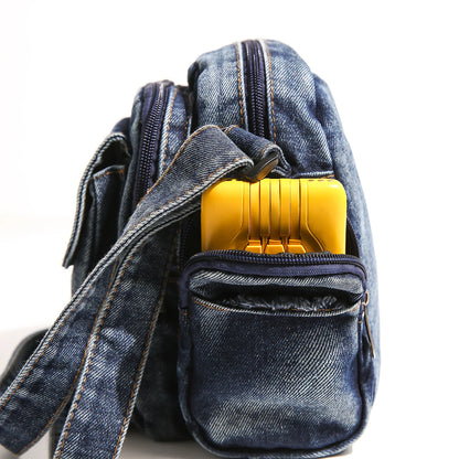 Denim Messenger Bags Women 100% Cotton Crossbody Bags Men More Cloth Shoulder Bags Washed Canvas Flap Packages Travel Purse