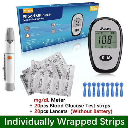 Blood Glucose Meter With Individually Wrapped Glucose Test Strip Glucometer Kit Blood Sugar Monitor for Diabetes Fast Result